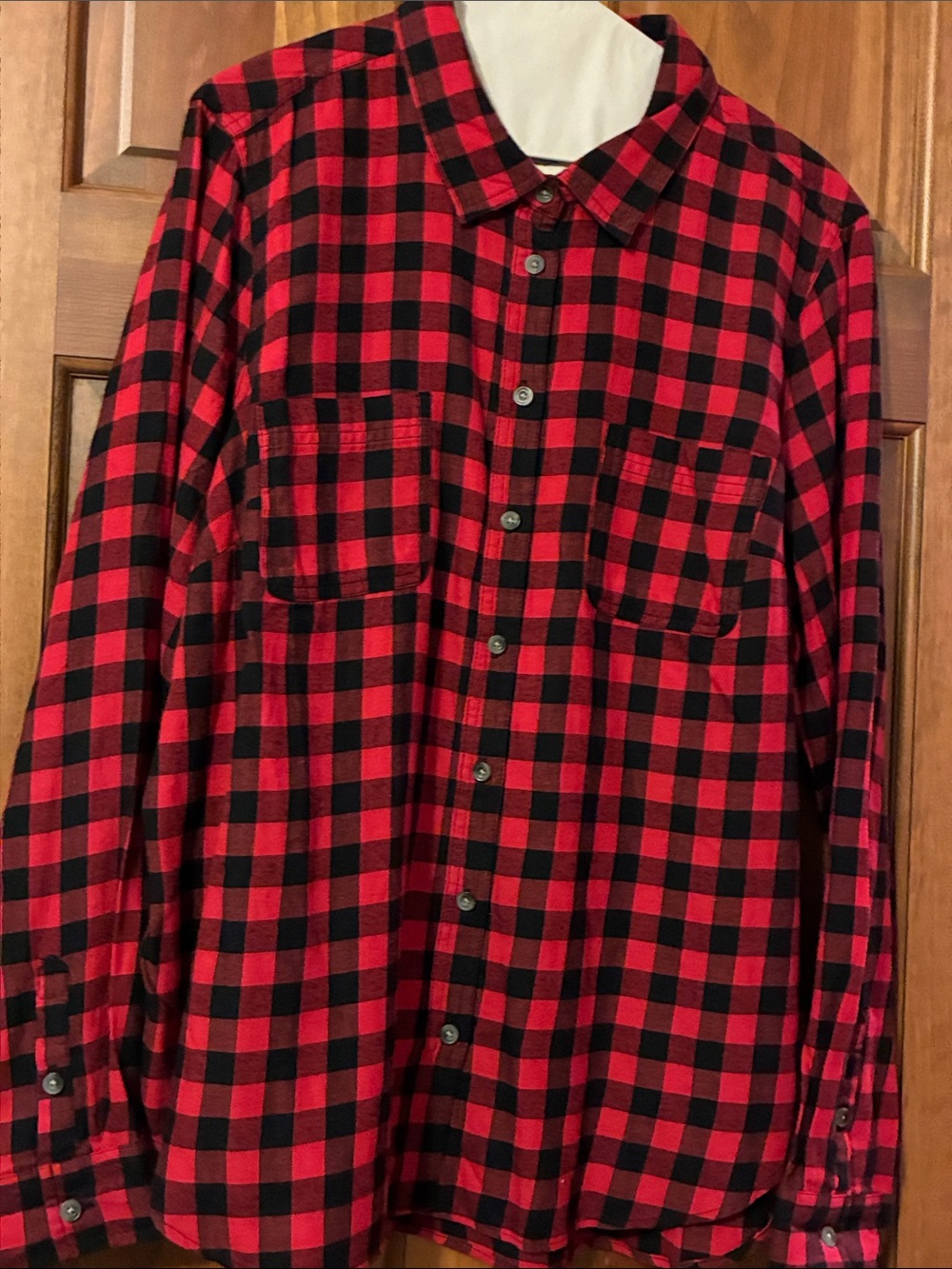Women’s Red and Black Plaid Button-Down Flannel Shirt